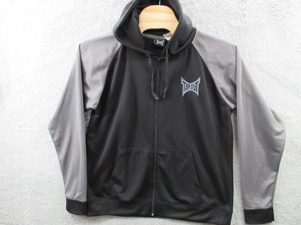 VINTAGE Tapout Full Zip Mens XXL 2XL Black Grey MMA Sweatshirt Hoodie Y2K Men